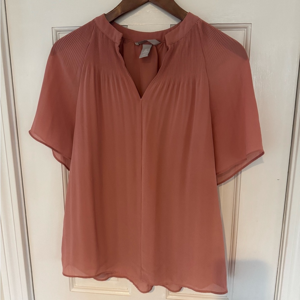 H&M Dusty Rose Pleated Flutter Sleeve Blouse